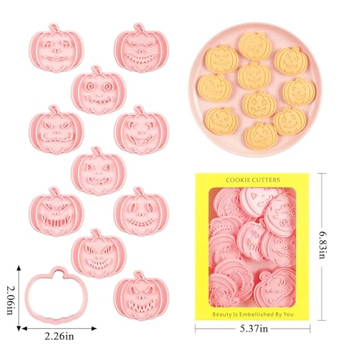 10 Pcs Halloween Cookie Cutters Set with Plunger Stamps