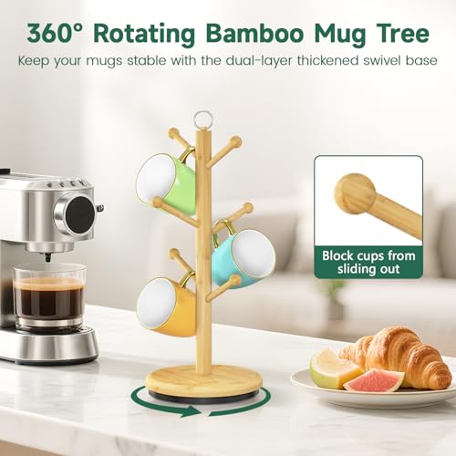 Mug Holder Tree Bamboo 360° Rotating Coffee Cup Display Rack
