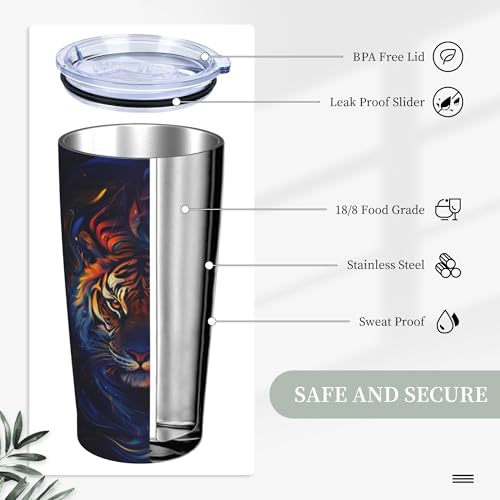 Tiger Tumbler with Lid and Straw 20oz Coffee Tumblers Leakproof Stainless Steel Travel Mug Vacuum Insulated Cup for Iced and Hot (20 Count)