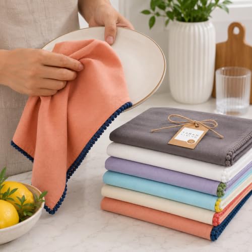 Kitchen Towels 100% Cotton Solid Kitchen Dish Cloths (6 Count)