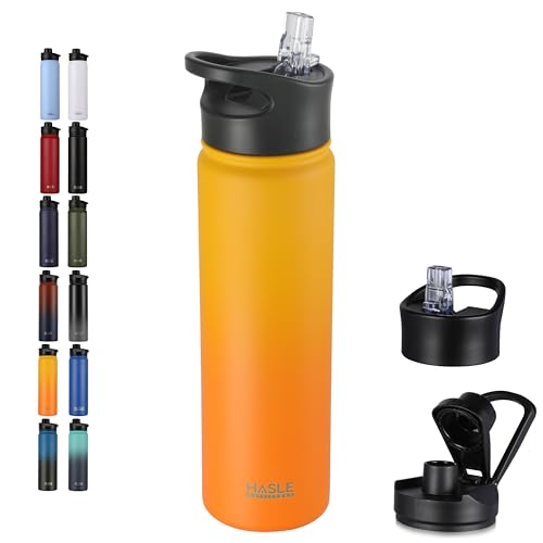 Insulated Water Bottle 22 oz Double Wall Stainless Steel Water Bottle Wide Mouth with Straw Lid & Spout Lid Keeps Cold or Hot
