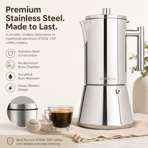 9 Cup Stainless Steel Moka Pot Stovetop Espresso Coffee Maker