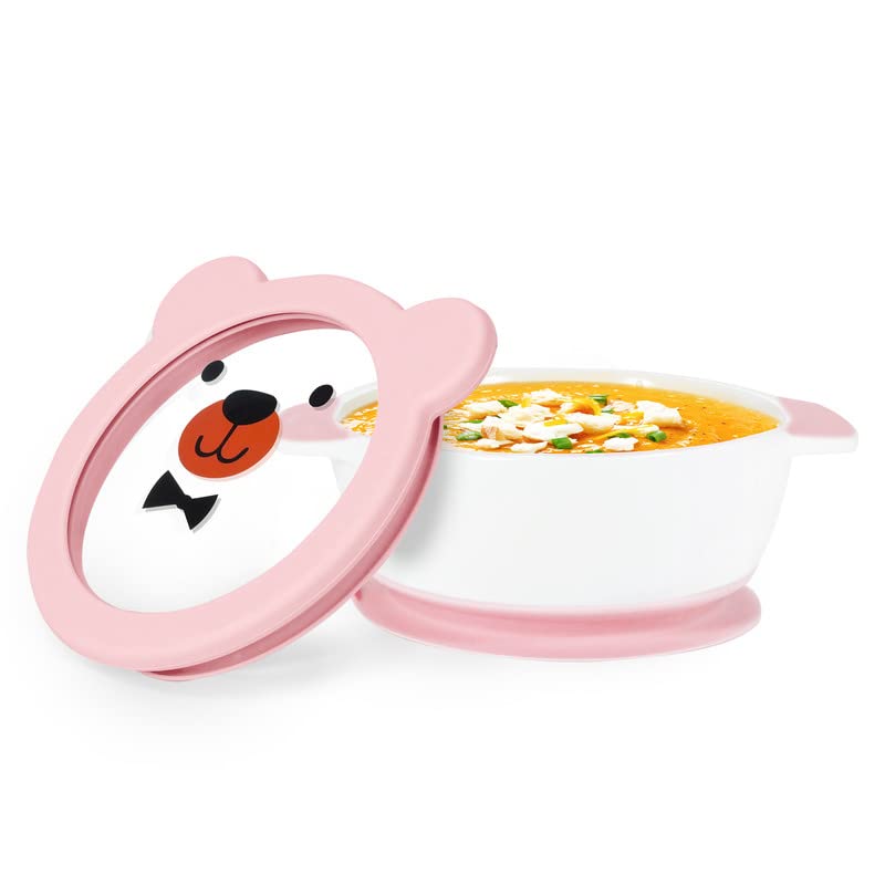 Suction Baby Bowls with Leakproof Tempered Glass Lids for Babies & Toddlers