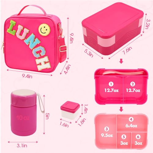 Lunch Box for Girls with 10oz Thermo 6 Compartment Bento Set