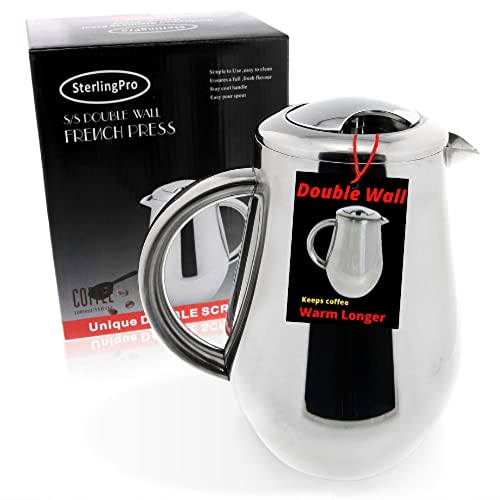 Non Toxic Insulated Stainless Steel French Press Coffee Maker 34oz