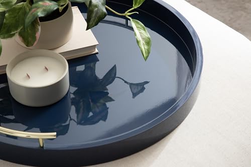 Lipton Modern Round Ottoman Tray; 22 Inch Diameter; Navy and Gold; Decorative Circle Coffee Table Tray for Living Room Decor or Large Serving Tray