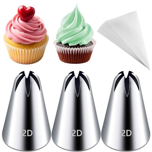 3pcs 2D Cake Piping Tips with 20 Piping Bags (3 Count)
