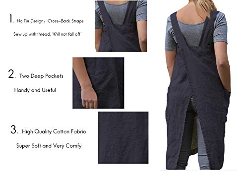 Women's Pinafore Square Apron Baking Cooking Gardening Works Cross Back Cotton