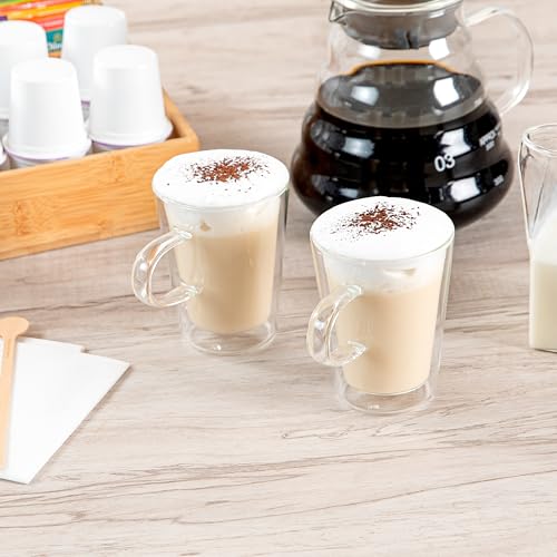 Glass Espresso Cups 5 Count 12 Ounces Borosilicate Double Wall Glass Coffee Mugs Insulated Clear Tea Drinkware for Hot or Cold Beverages (12 Count)