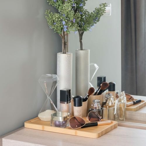 3 Pcs Bamboo Tray for Bathroom Bamboo Vanity Bathroom Counter Organizer Decorative Tea Serving Tray for Dresser Coffee Table Home Toilet Tank Candle Perfume (3 Count)