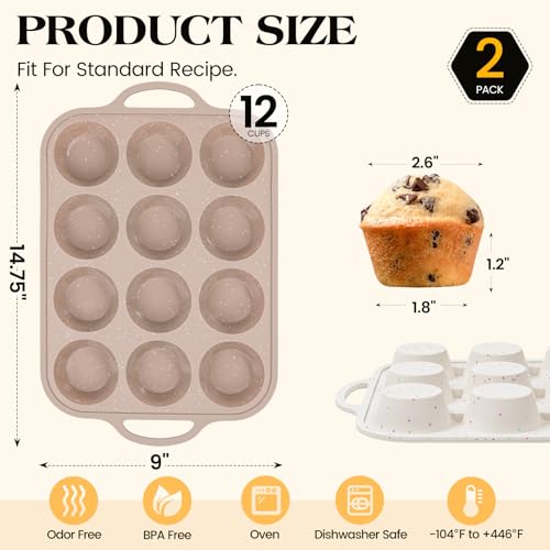 2Pack Silicone Muffin Pans for Baking with Metal Reinforced Frame (2 Count)