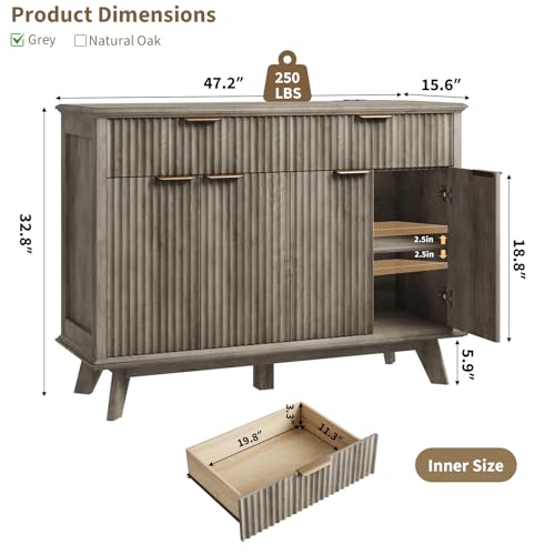 Fluted Buffet Sideboard Cabinet with Storage
