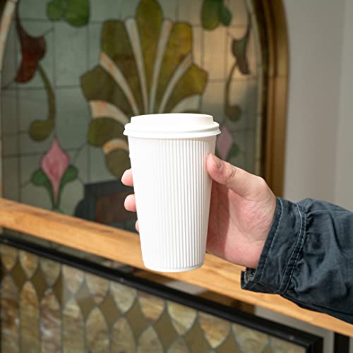 Ripple Wall Coffee Cups 25 Count 16 Ounce Insulated White Paper Cups