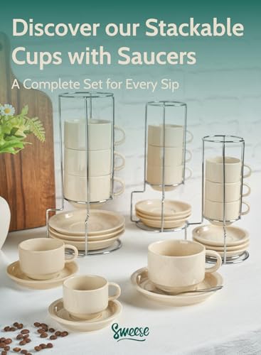 8oz Porcelain Cappuccino Cups Set with Saucers (8 Count)