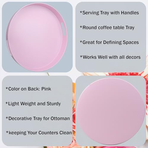 Round Pink Decorative Serving Tray with Handles