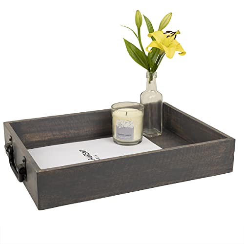 Handmade Wooden Tray with Metal Handles