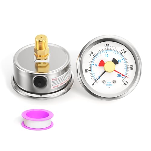 0 300PSI Stainless Steel with Reset Pointer Liquid Filled Pressure Gauge