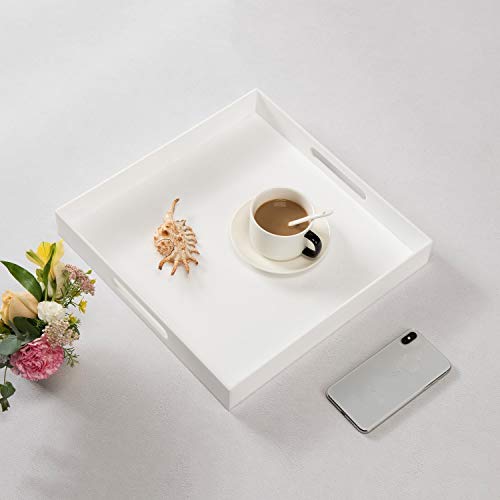 Glossy White Sturdy Acrylic Serving Tray with Handles