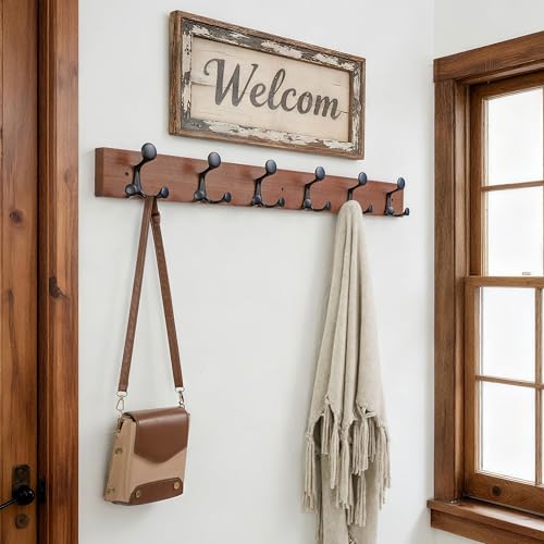 36 Inch Wood Coat Rack Wall Mount with 6 Triple Hooks