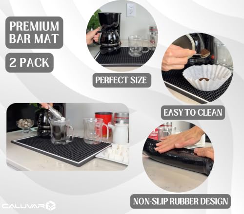 Coffee Bar Mat White Frame 18x12 in 2 Pack Silicone (2 Count)