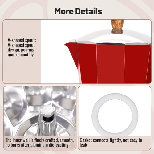 9 Cup Aluminum Moka Pot Classic Stovetop Espresso Coffee Maker 450ml 15oz Coffeemaker Percolator Mocha Pot Greca Coffee Maker Cafe Makers for Italian and Cuban Café Brewing Red