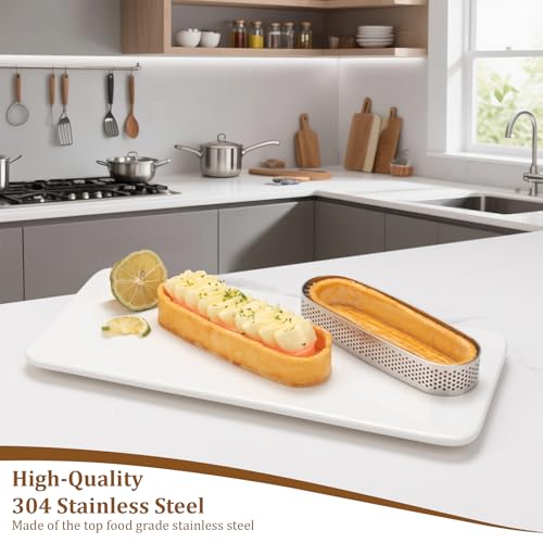 Oval Tart Ring 304 Stainless Steel 6pcs Thickened Perforated Pastry Cake Ring Mold for Baking Nonstick Fruit Tarte Crust Tools (6 Count)