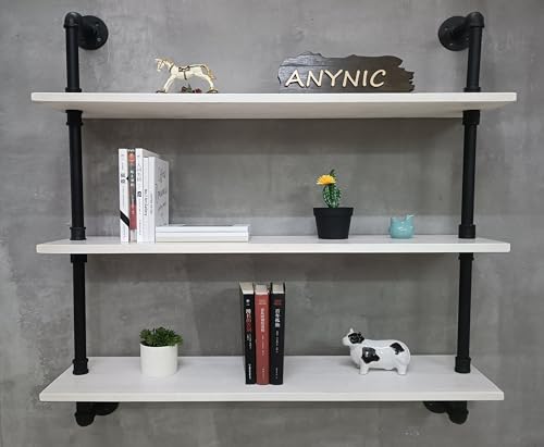 Floating Bookshel Industrial Pipe Shelving Pipe Shelves Rustic White Wall Shelves 36 Inch Farmhouse Book Shelves for Kitchen Bar