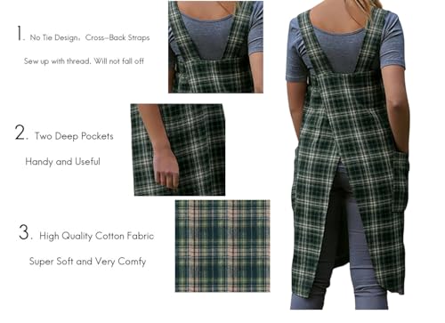 Women's Pinafore Square Apron Baking Cooking Gardening Works Cross Back Cotton