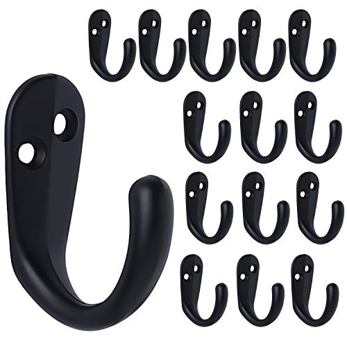 15PCS Coat Hooks Wall Mounted Black Single Prong Robe Hook (15 Count)