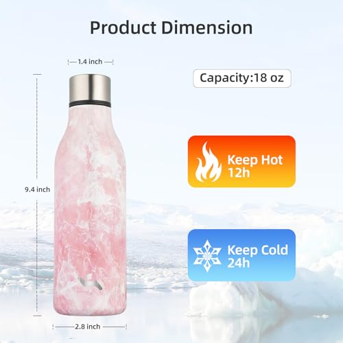 18 oz Insulated Stainless Steel Metal Water Bottle with Strap
