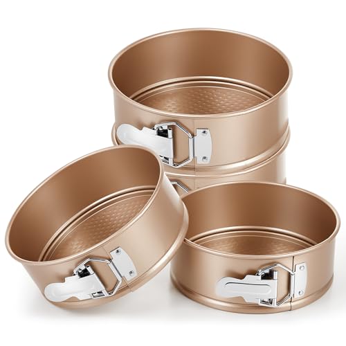 4 Pcs 7 Inch Non Stick Springform Pan with Removable Bottom Carbon Steel Round Springform Cheesecake Pan with Stainless Steel Spring Buckles for Baking Kitchens Restaurant (4 Count)