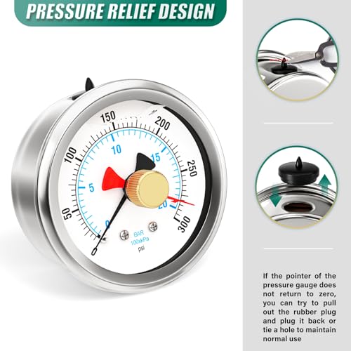 0 300PSI Stainless Steel with Reset Pointer Liquid Filled Pressure Gauge