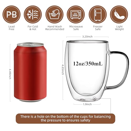12oz Double Walled Glass Coffee Mugs (4 Count)