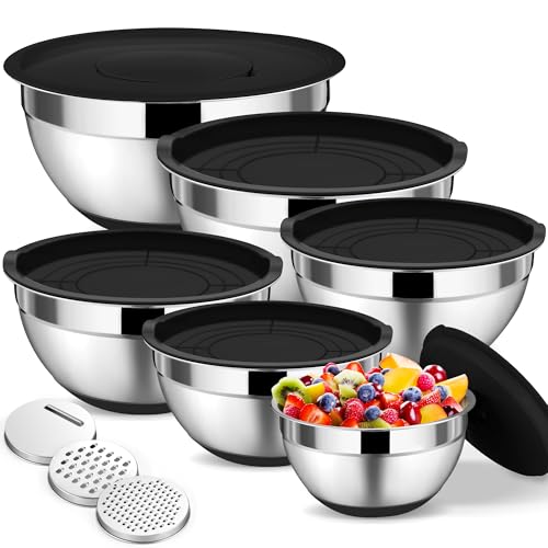 Mixing Bowls Stainless Steel Salad Bowl with Lid & Graters (6 Count)
