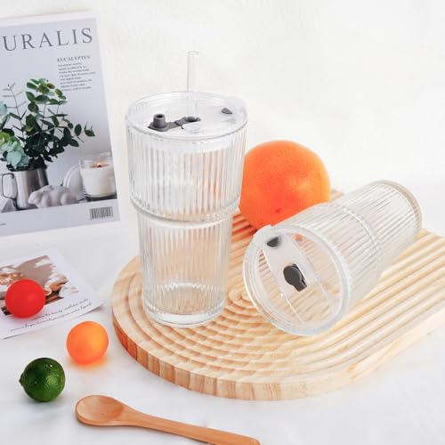 2PCS 20oz Glass Cups with Lids and Straws (6 Count)