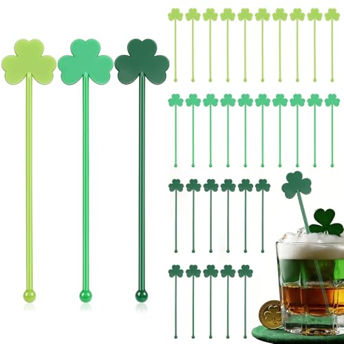 36 Pcs St Patricks Day Stirrers Reusable Shamrock Drink Garnish