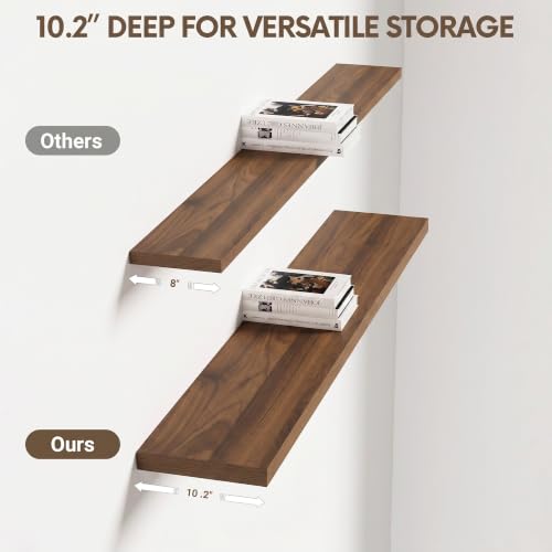 10 Inch Deep Floating Shelves for Wall 48” Set of 2 (2 Count)