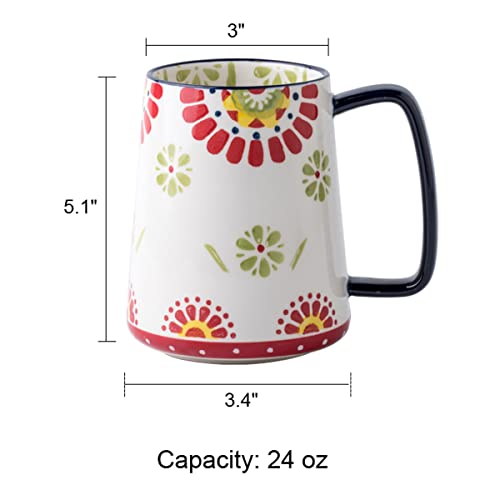 24 oz Extra Large Ceramic Coffee Mug Vintage Floral Cup with Handle