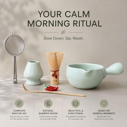 HAPPY PATH & CO Patented Matcha Bowl Set with Handle & Spout