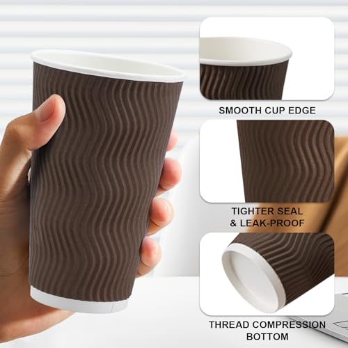 500 Pack 16oz Insulated Disposable Paper Coffee Cups Brown (500 Count)