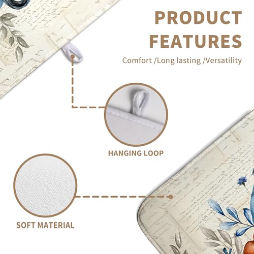 Fall Blue White Pumpkin Dish Drying Mats Thanksgiving Leaves Dish Mat Drying Matt Autumn Floral Dishes Dryer Pad for Kitchen Counter Absorbent Microfiber Washable Foldable Reusable 18x24 in