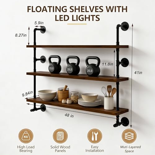 LED Gaming Floating Shelves for Wall Industrial Pipe Shelving