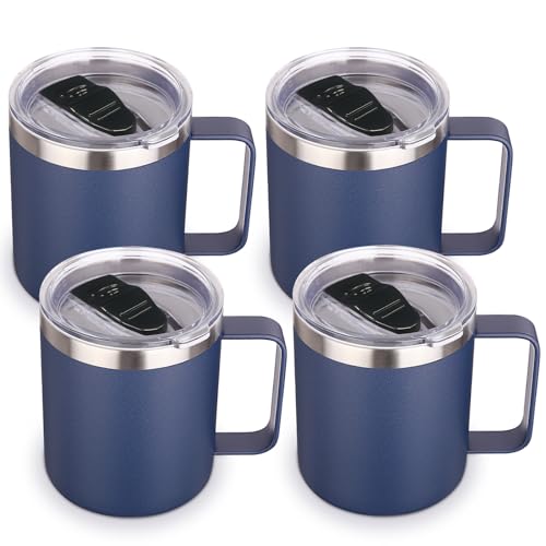 14oz Insulated Stainless Steel Coffee Mug with Lid Bulk 4 Pack (4 Count)