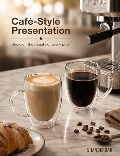 12oz Double Walled Glass Coffee Mugs with Handles (4 Count)