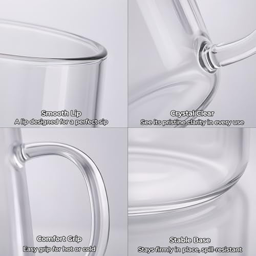 16oz Glass Coffee Mugs Set of 2 (2 Count)