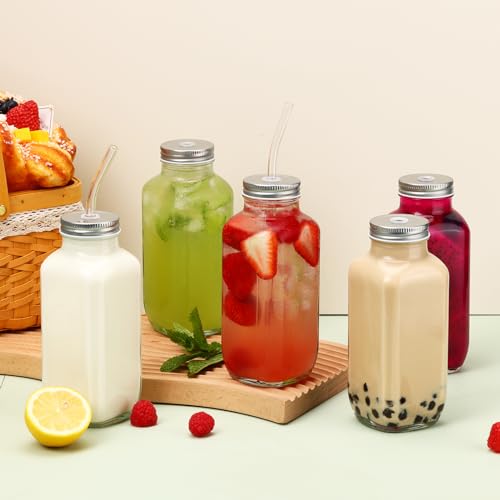 5pcs 16oz Glass Juice Bottles with Lids (5 Count)