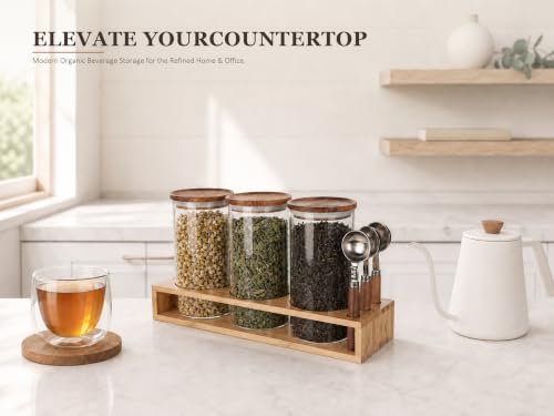 KKC HOME ACCNETS Glass Canister Set with Bamboo Rack & Scoops (5 Count)