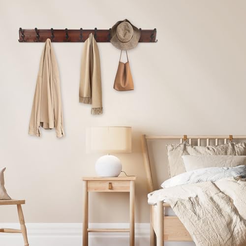 38.6'' Large Coat Rack Wall Mount Coat Hooks Coat Hanger with 10 Metal Black Triple