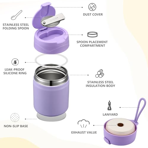 17oz Soup Thermo for Hot Food Kids Insulated Vacuum Food Jar with Stainless Steel Spoon Wide Mouth Thermo Leakproof Lunch Food Container Kids Hot Lunch Box