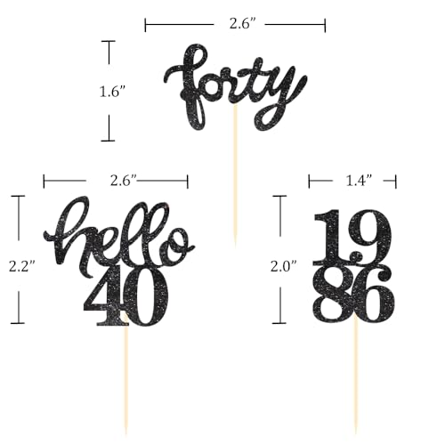 Black Glitter 40th Birthday Cupcake Toppers (24 Count)